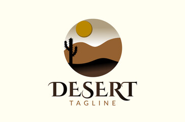 Desert Logo Design, Arabic environment logo, sunny logo,  cactus tree with no water, palm tree dry island, African desert, emblem, Egypt, Tunisia, Morocco. Arabic Vector Icon Silhouette Illustration 