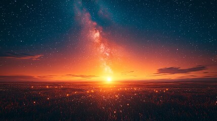 A sunrise or sunset under the bright stars