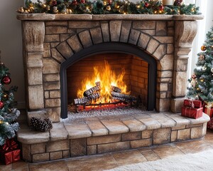 Cozy fireplace with Christmas decor