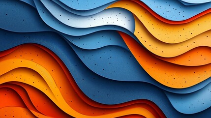 Abstract Layered Waves in Blue, Orange, and Red shades with speckled pattern