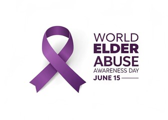 Minimalist Vector Illustration of an Abstract Purple Ribbon with Text Overlay for World Elder Abuse Awareness Day in a Clean and Modern Design Style Symbolizing Support, Dignity, and Advocacy for Seni