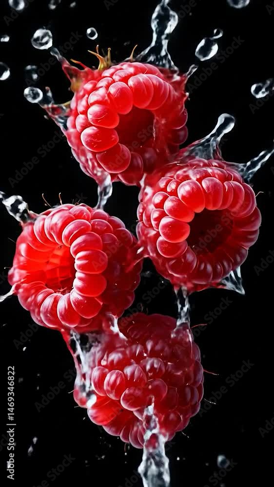 Poster raspberry in water splash