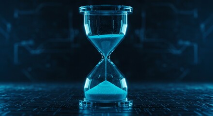 Hourglass with Blue Sand on Dark Background
