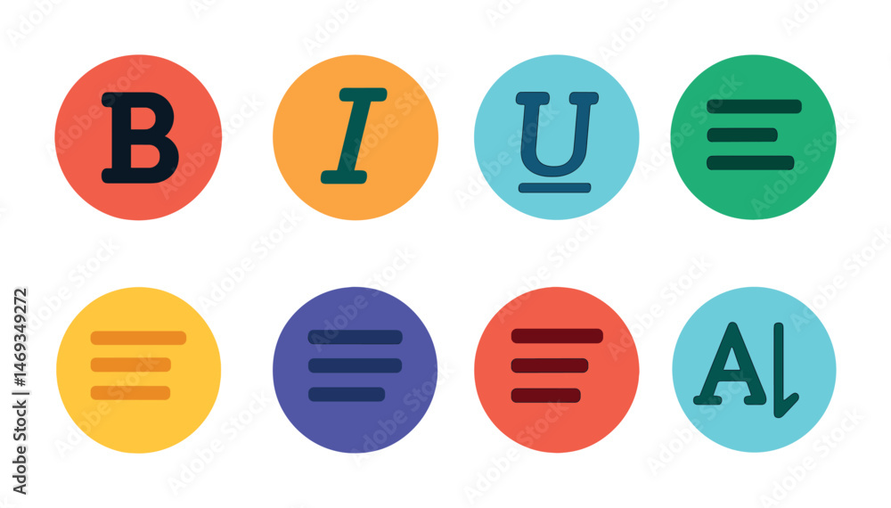 Aufkleber text editing linear icons set – outline, flat, document and writing tools