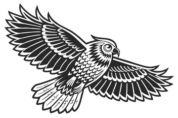 93 owl, bird, bird of prey, raptor, nocturnal, round eyes, beak, feathers, detailed, intricate, ornate, black and white, emblem, logo, vector, illustration
