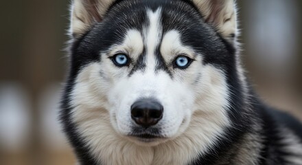 Obraz premium 美しい青い瞳 ハスキー犬の凛々しい表情 柔らかな光. AI Generated