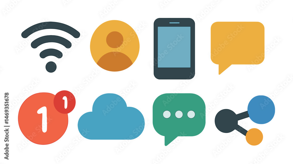 Poster communication and tech outline icons set – flat, linear, digital and web symbols