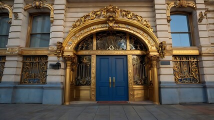 Ornate Building Entrance with Gold and Blue Details