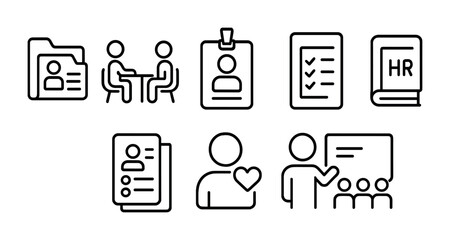 Human resources outline icons set – linear, line, hr management symbols