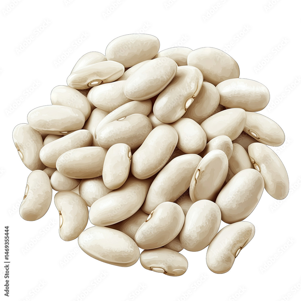 Poster a pile of white beans isolated on a transparent background the beans are oval-shaped and have a crea