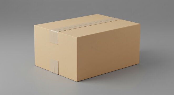 Sealed Cardboard Box on Gray Background: A Minimalist Packaging Image - Powered by Adobe