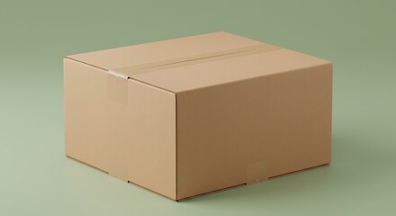 Sealed Cardboard Box on Green Background: A Simple Packaging Mockup