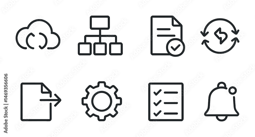 Poster cloud computing line icons set – outline, tech, data management symbols