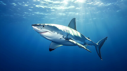 Fototapeta premium Pixelated Great White Shark Underwater