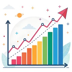 Fototapeta premium Business Growth Chart with Plants and Arrows Showing Positive Trend and Data Success