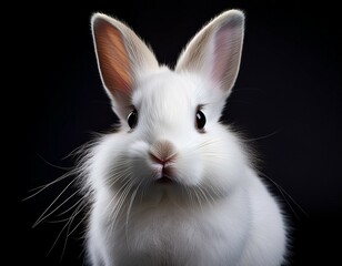 Obraz premium a fluffy white rabbit a cute and furry domestic pet isolated on black