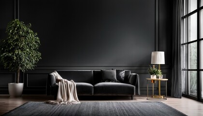 blank wall black elegant style interior mockup living