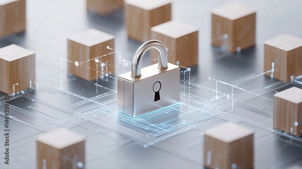 Poster digital security and data protection concept with padlock and network connections security digital