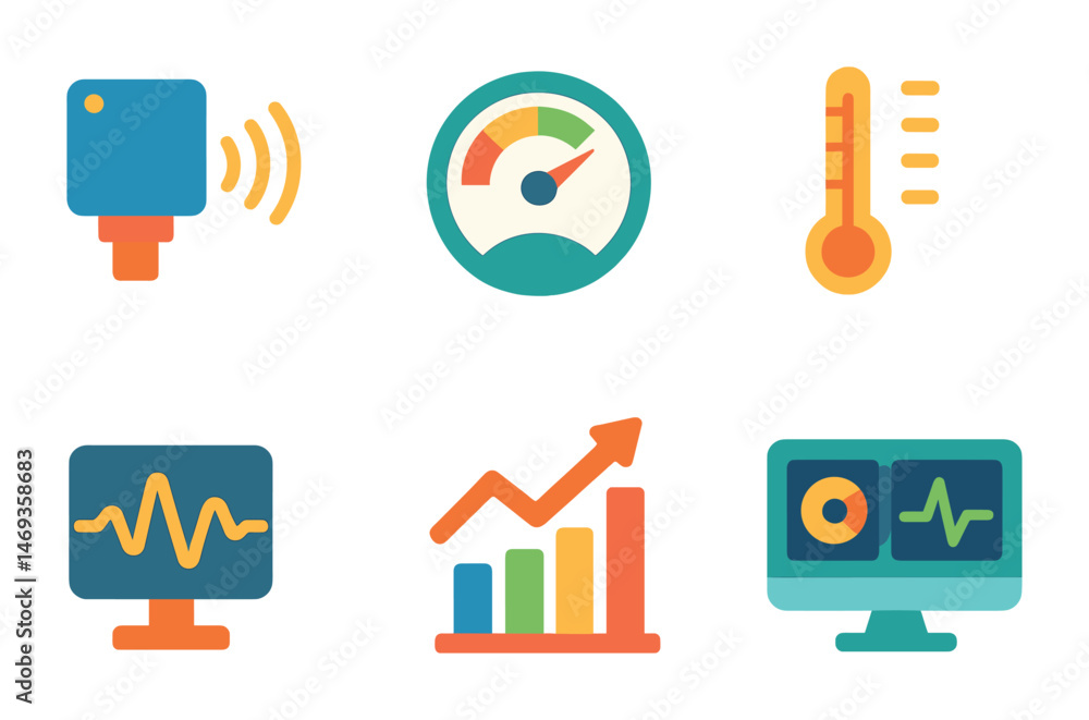 Aufkleber data and analytics icons set – solid, filled, digital insights and metrics symbols