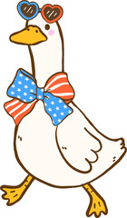 Cute 4th of July Girly Silly Goose with American Flag Bow Hand Drawn Doodle