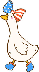 Cute 4th of July Girly Silly Goose with American Flag Bow and Sunglasses Hand Drawn Doodle