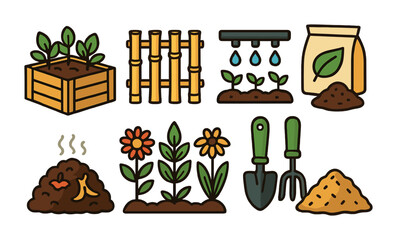 Gardening and agriculture icons set – filled, solid, farming and plant symbols