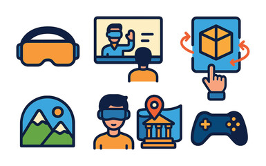 Virtual reality and gaming icons set &ndash; flat, digital, tech symbols collection