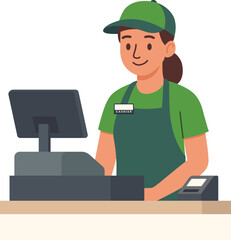 Female supermarket cashier clerk illustration