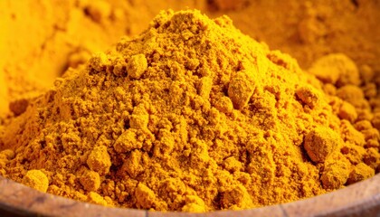 Turmeric powder harvesting process india food photography natural environment close-up view culinary uses