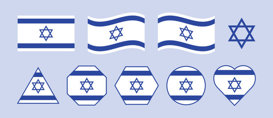 Israel Flag Icon Set. Flat Israeli Flag Symbols Collection. For Stickers, Badges, and Graphic Design Elements.