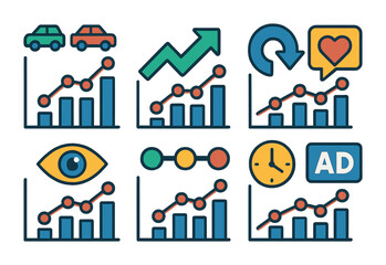 Fototapeta premium Data analysis outline icons set – chart, graph, statistics and analytics symbols