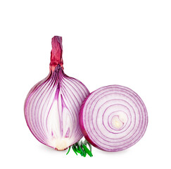 Red onion slices isolated on a white background, contour.