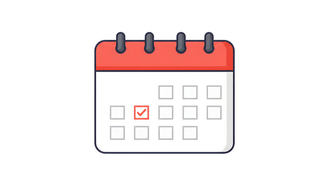 Stylized Calendar with Red Header and Checkmark on a Specific Date