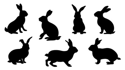 set of rabbits silhouette vector on tranparent background