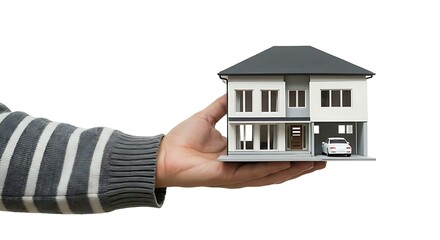 Hand holding model house and car