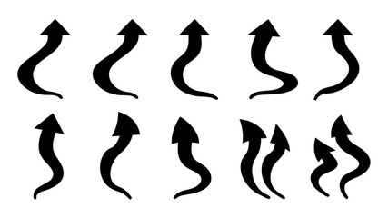 Arrow up icons. Set of curve rise increase arrows