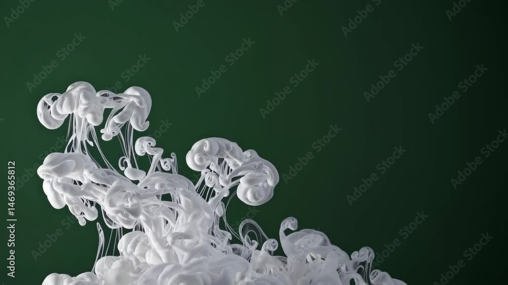 Poster abstract white swirls emerge and evolve on deep green background in a dynamic flow