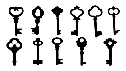 set of key icon silhouette vector on tranparent background