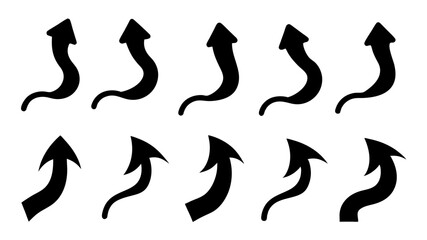 Arrow up icons. Set of curve rise increase arrows