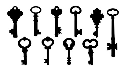 set of key icon silhouette vector on tranparent background