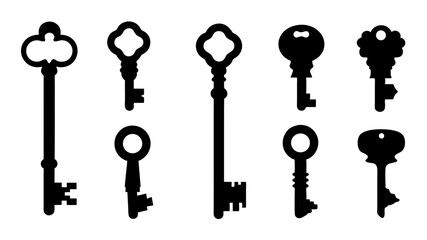 set of key icon silhouette vector on tranparent background