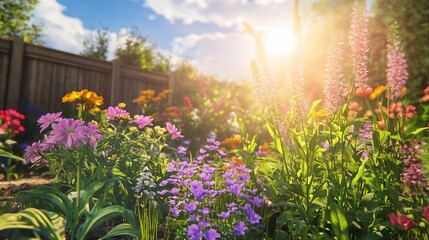 Vibrant flower bed basking under a radiant sunny sky in summer season