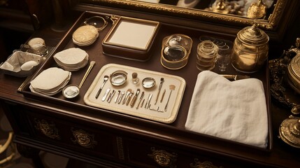 Elegant vanity setup showcasing vintage beauty and grooming essentials