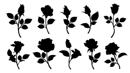 Set of roses silhouettes. Rose icon