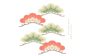 Japanese background with bonsai tree element vector. Abstract template with geometric pattern in oriental style