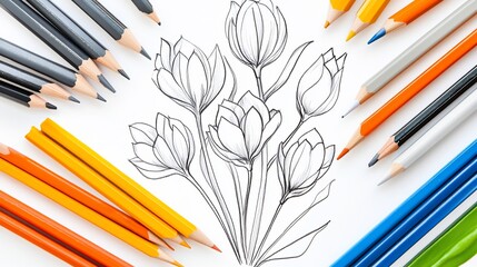 Floral Sketch with Vibrant Pencils: A Creative Art Project in Progress