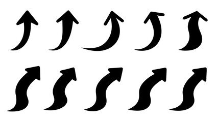 Arrow up icons. Set of curve rise increase arrows