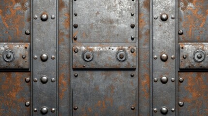 Fototapeta premium Distressed metal background blending warm rust tones with dark gray industrial textures, evoking factory settings and aging materials