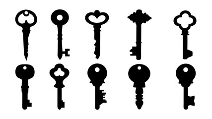 set of key icon silhouette vector on tranparent background
