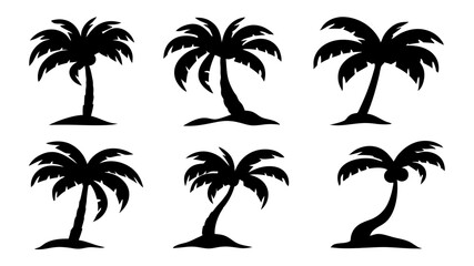 Fototapeta premium Black Palm Trees Set Isolated On White Background.